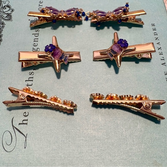 Hot Topic Thorn & Fable Star Butterfly Floral Gold & Purple 3 Pair Hair Clip Set - Picture 3 of 7